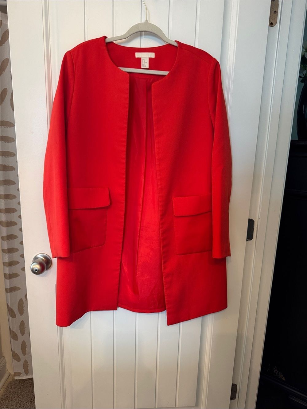 H&M Bright Red Collarless Blazer Coat